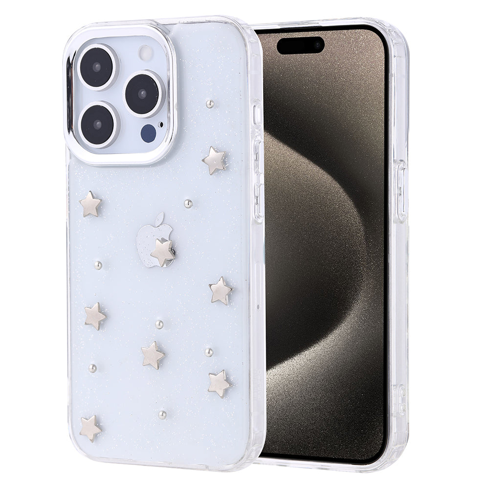 Apple iPhone 15 Pro Kılıf Airbag Tasarımlı Simli Şeffaf Zore Kutup Kapak Yıldız
