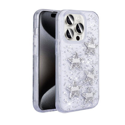 Apple iPhone 15 Pro Kılıf Airbagli Simli Arka Yüzey Zore Işıltı Silikon Kapak Pembe