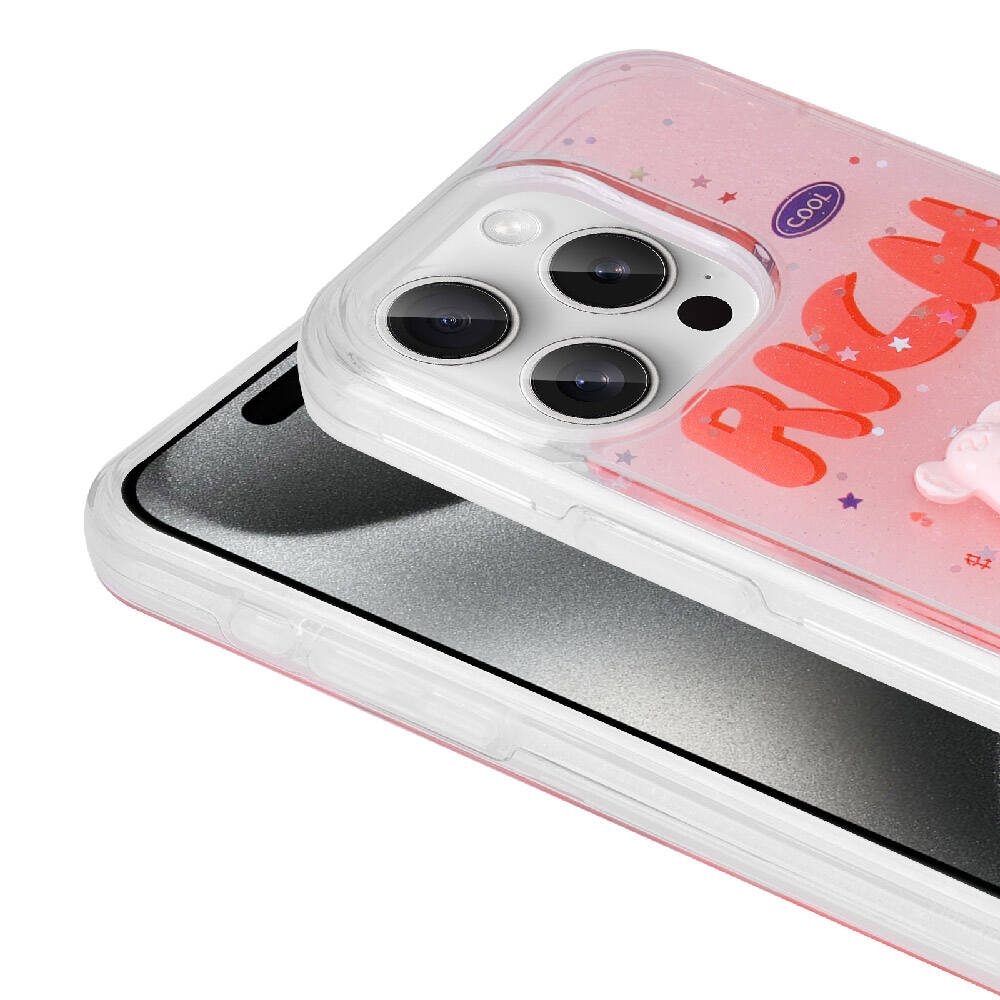 Apple iPhone 15 Pro Kılıf Kabartma Figürlü Parlak Zore Minimini Silikon Kapak Pembe