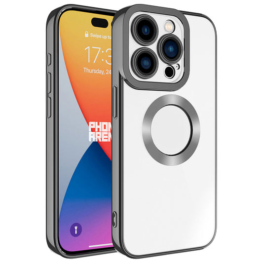 Apple iPhone 15 Pro Kılıf Kamera Korumalı Logo Gösteren Zore Omega Kapak Koyu Gri