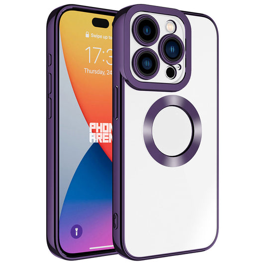 Apple iPhone 15 Pro Kılıf Kamera Korumalı Logo Gösteren Zore Omega Kapak Derin Mor