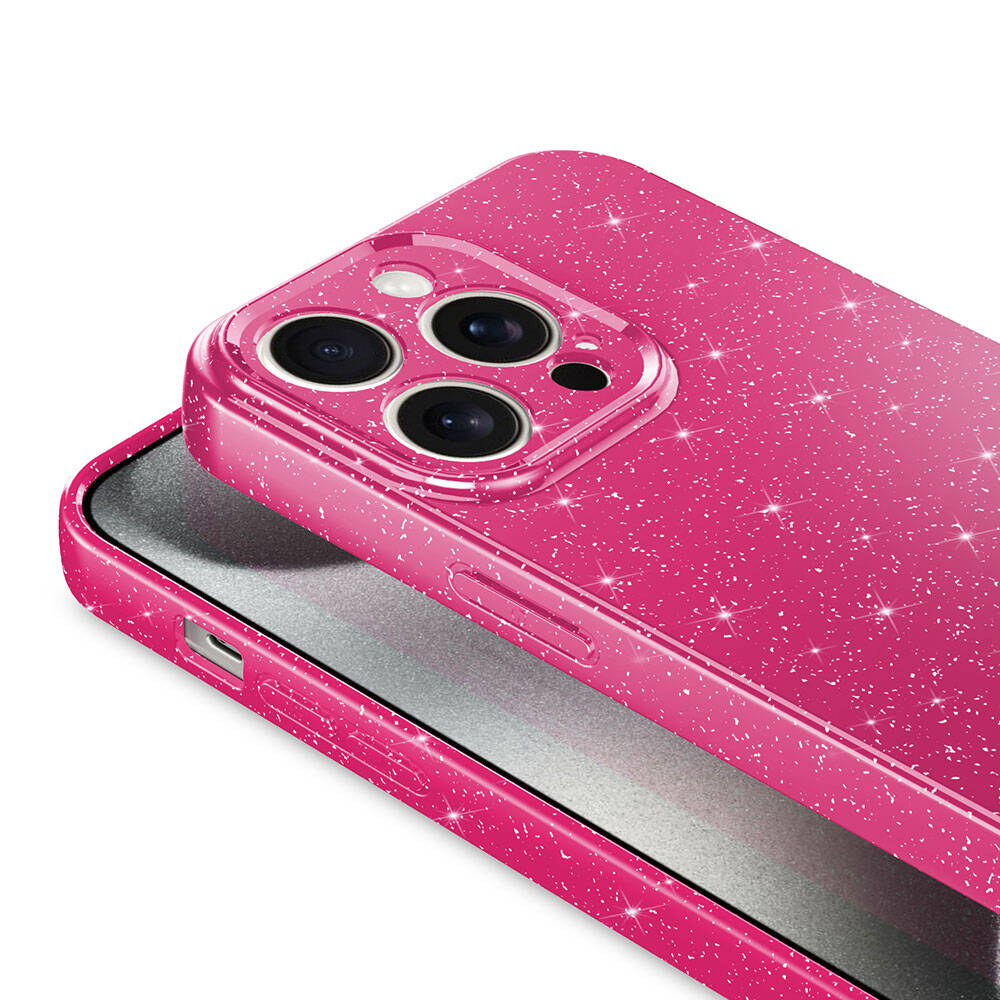 Apple iPhone 15 Pro Kılıf Kamera Korumalı Simli Lüks Zore Koton Kapak Pembe Koyu