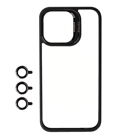 Apple iPhone 15 Pro Kılıf Kamera Lens Korumalı Standlı Zore Klon Lensli Kapak Siyah