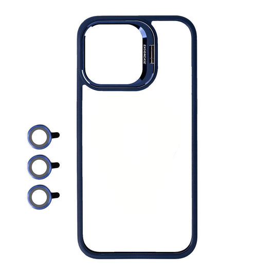 Apple iPhone 15 Pro Kılıf Kamera Lens Korumalı Standlı Zore Klon Lensli Kapak Lacivert