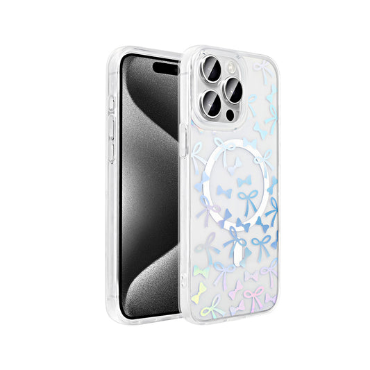 Apple iPhone 15 Pro Kılıf M-Safe Şarj Özellikli Şeffaf Zore Folk Sert Kapak Fiyonk