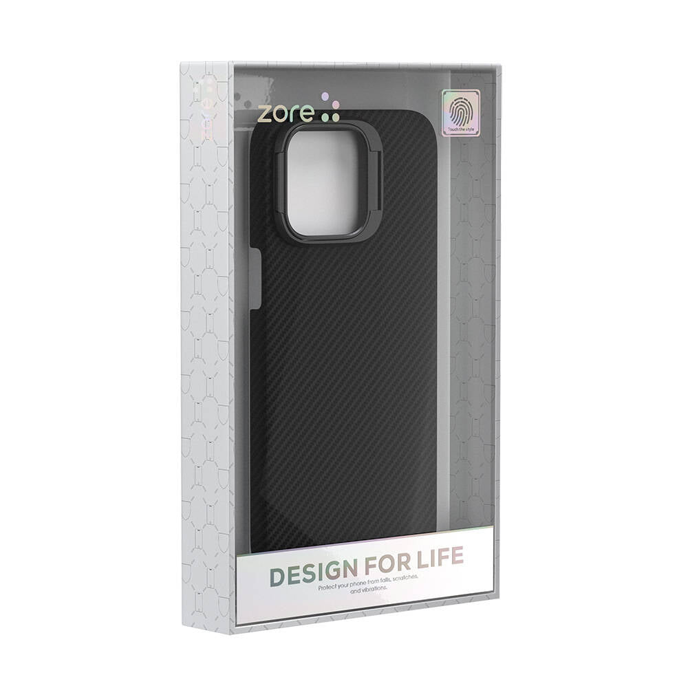 Apple iPhone 15 Pro Kılıf Magsafe Şarj Özellikli 600D Kevlar Zore Krek Karbon Standlı Kapak Siyah