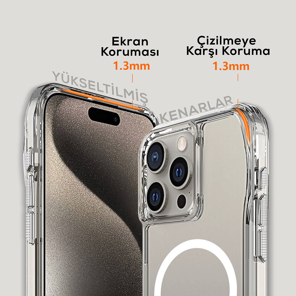 Apple iPhone 15 Pro Kılıf Magsafe Şarj Özellikli Airbagli Şeffaf Zore İncek Kapak Şeffaf