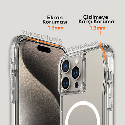 Apple iPhone 15 Pro Kılıf Magsafe Şarj Özellikli Airbagli Şeffaf Zore İncek Kapak Şeffaf