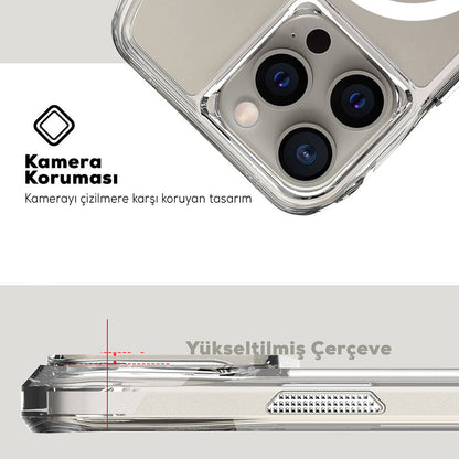 Apple iPhone 15 Pro Kılıf Magsafe Şarj Özellikli Airbagli Şeffaf Zore İncek Kapak Şeffaf
