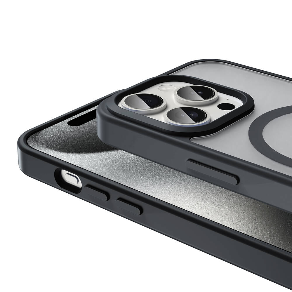 Apple iPhone 15 Pro Kılıf Magsafe Şarj Özellikli Mat Arka Yüzey Zore Sio Kapak Gri