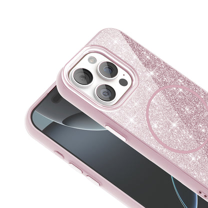Apple iPhone 15 Pro Kılıf Magsafe Şarj Özellikli Parlayan Simli Zore Okso Kapak Gold