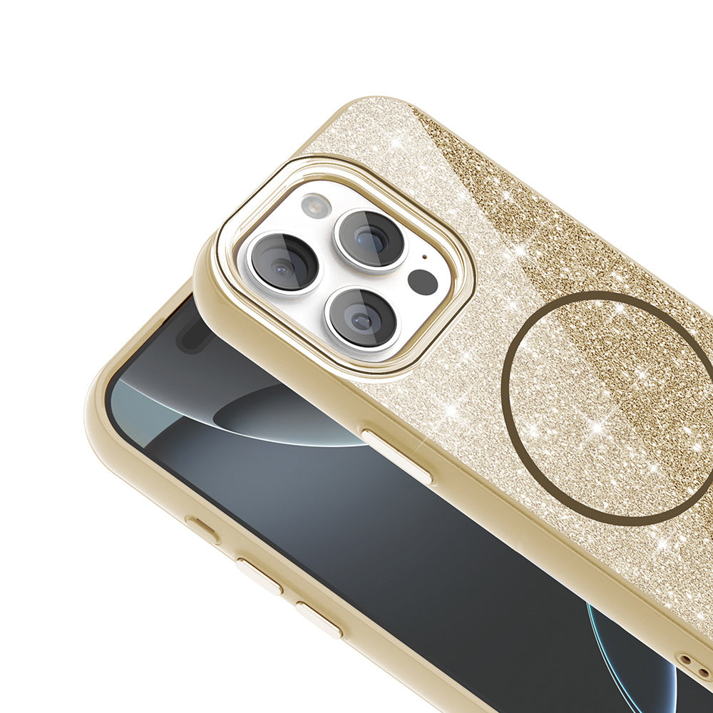 Apple iPhone 15 Pro Kılıf Magsafe Şarj Özellikli Parlayan Simli Zore Okso Kapak Pembe