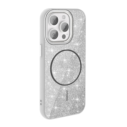 Apple iPhone 15 Pro Kılıf Magsafe Şarj Özellikli Parlayan Simli Zore Okso Kapak Pembe