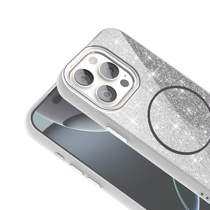 Apple iPhone 15 Pro Kılıf Magsafe Şarj Özellikli Parlayan Simli Zore Okso Kapak Pembe