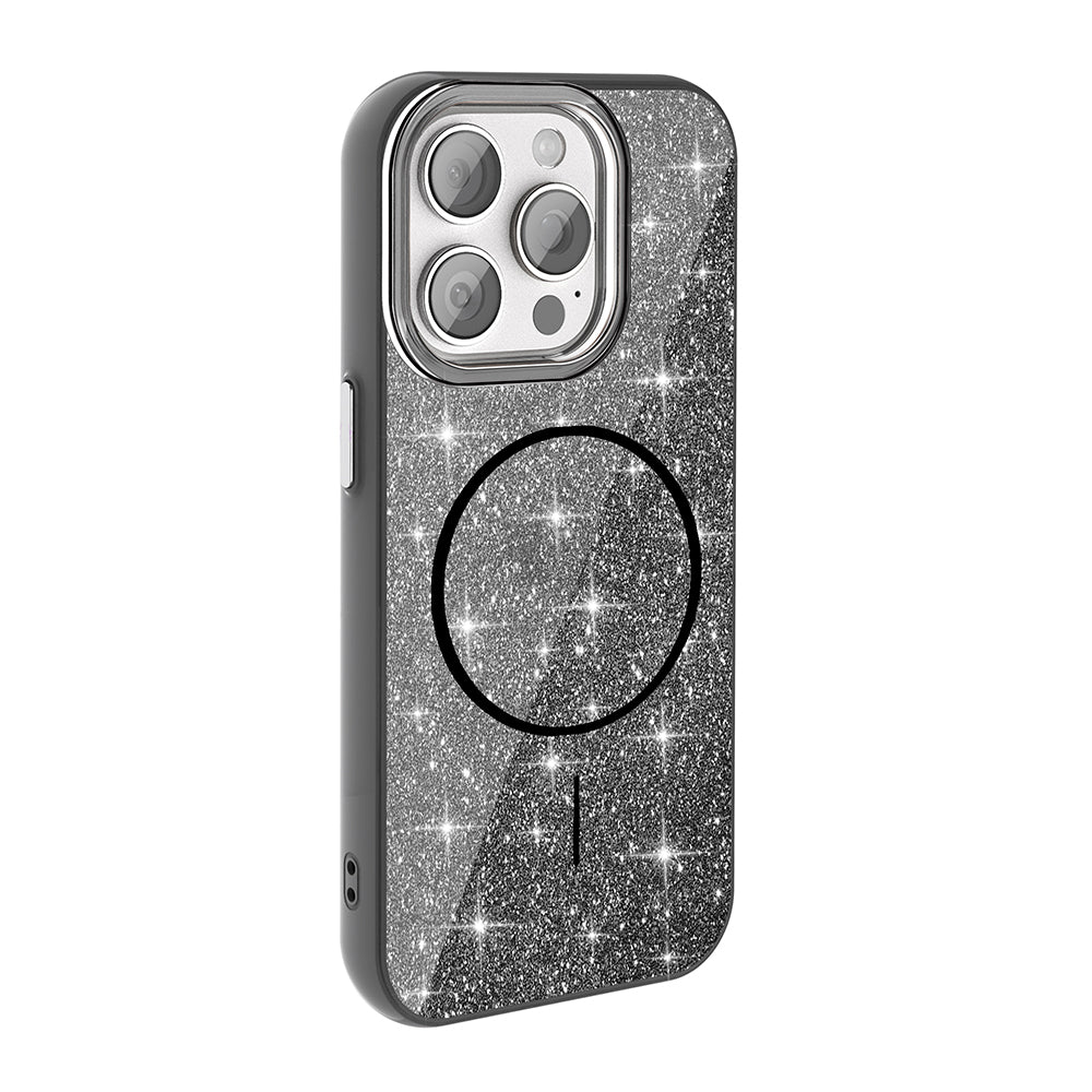 Apple iPhone 15 Pro Kılıf Magsafe Şarj Özellikli Parlayan Simli Zore Okso Kapak Pembe