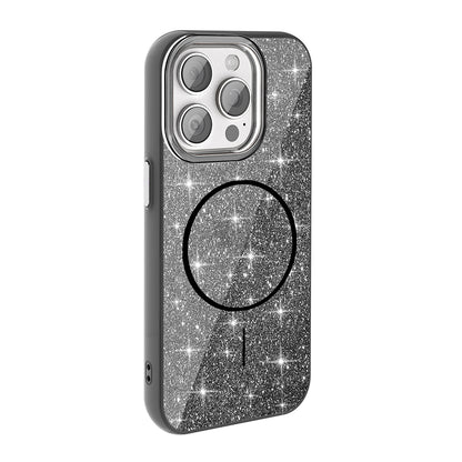 Apple iPhone 15 Pro Kılıf Magsafe Şarj Özellikli Parlayan Simli Zore Okso Kapak Pembe
