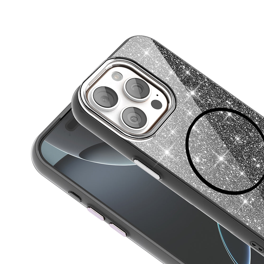 Apple iPhone 15 Pro Kılıf Magsafe Şarj Özellikli Parlayan Simli Zore Okso Kapak Gold