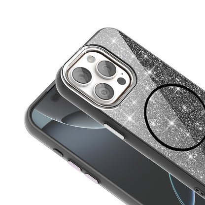 Apple iPhone 15 Pro Kılıf Magsafe Şarj Özellikli Parlayan Simli Zore Okso Kapak Gold
