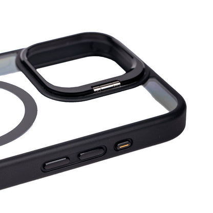 Apple iPhone 15 Pro Kılıf Magsafe Şarj Özellikli Standlı Zore Magsafe Klon Lensli Kapak Turuncu