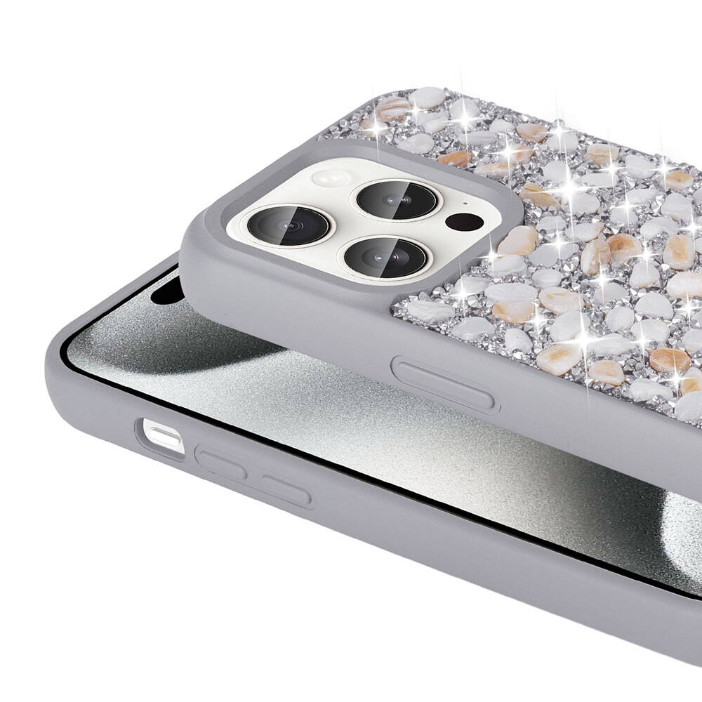 Apple iPhone 15 Pro Kılıf Parlak Taşlı Tasarım Zore Linea Diamond Kapak Derin Mor