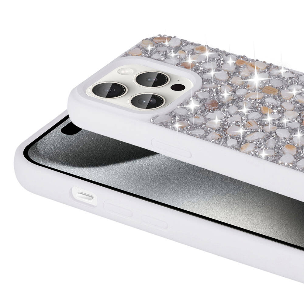 Apple iPhone 15 Pro Kılıf Parlak Taşlı Tasarım Zore Linea Diamond Kapak Mavi Açık