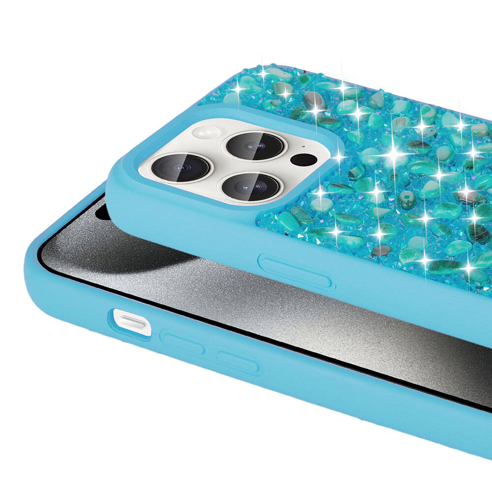 Apple iPhone 15 Pro Kılıf Parlak Taşlı Tasarım Zore Linea Diamond Kapak Pembe