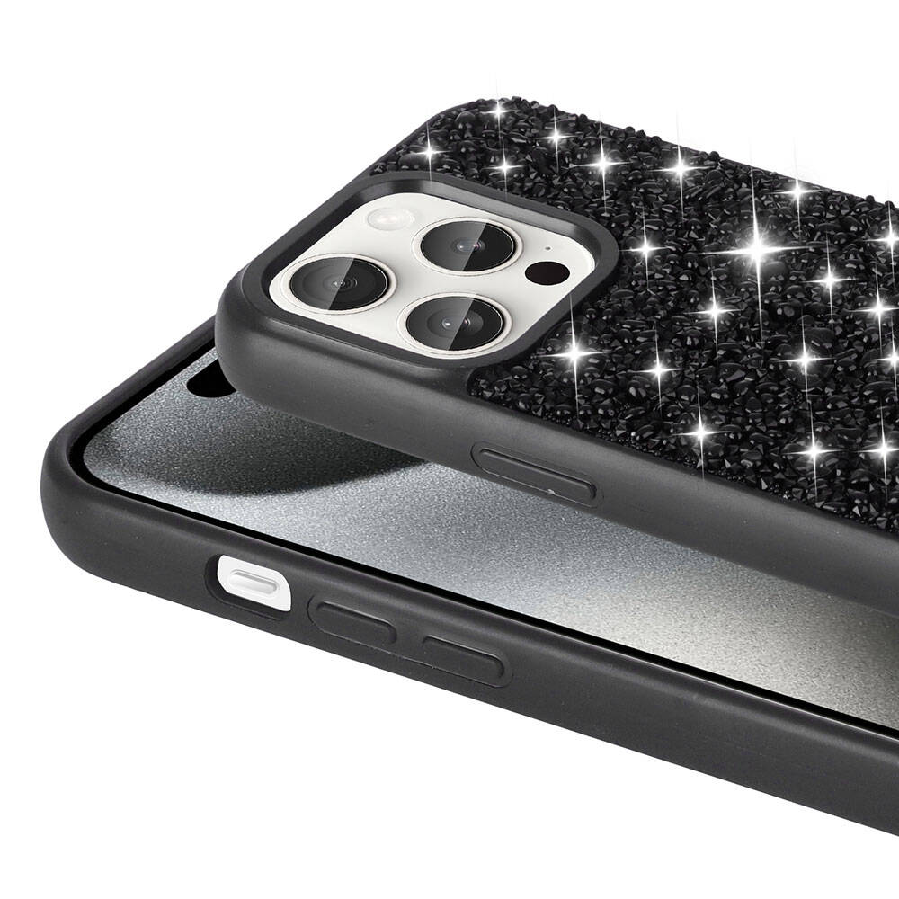 Apple iPhone 15 Pro Kılıf Parlak Taşlı Tasarım Zore Linea Diamond Kapak Mavi Açık