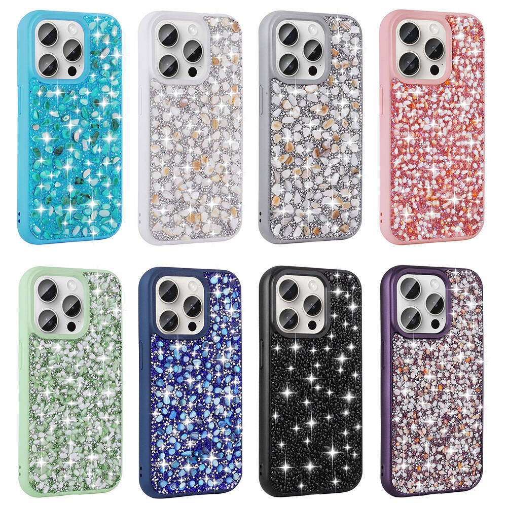 Apple iPhone 15 Pro Kılıf Parlak Taşlı Tasarım Zore Linea Diamond Kapak Derin Mor