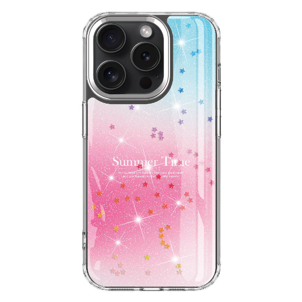 Apple iPhone 15 Pro Kılıf Simli Desenli Parlak Zore Task Kapak Mavi