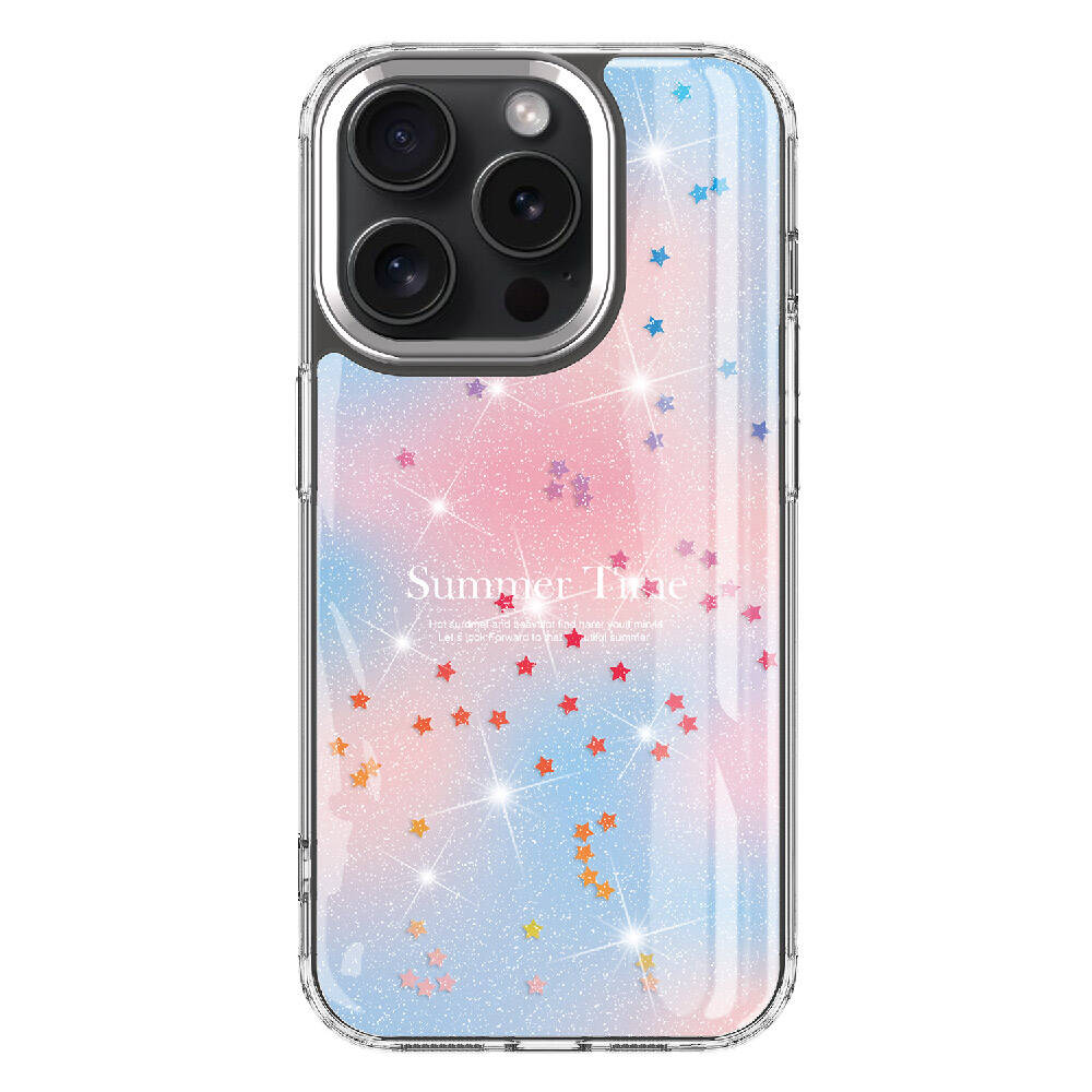 Apple iPhone 15 Pro Kılıf Simli Desenli Parlak Zore Task Kapak Mavi
