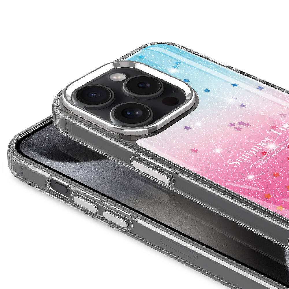 Apple iPhone 15 Pro Kılıf Simli Desenli Parlak Zore Task Kapak Mavi