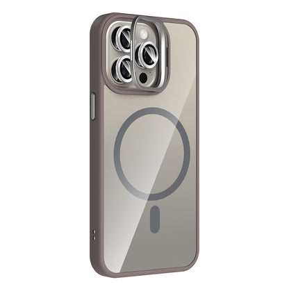 Apple iPhone 15 Pro Kılıf Standlı ve Kamera Lens Hediyeli M-Safe Şarj Özellikli Zore Etro Kapak Derin Mor