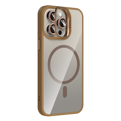 Apple iPhone 15 Pro Kılıf Standlı ve Kamera Lens Hediyeli M-Safe Şarj Özellikli Zore Etro Kapak Derin Mor