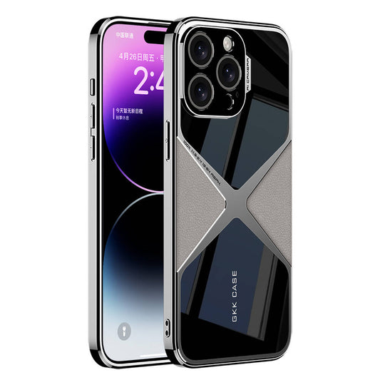 Apple iPhone 15 Pro Kılıf Ultra İnce Kamera Korumalı PC + Deri Arka Yüzey Zore X-Pro Kapak Titanyum-Gri