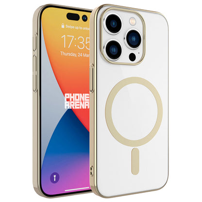 Apple iPhone 15 Pro Kılıf Zore Wireless Şarj Özellikli Pixel Magsafe Kapak Gold
