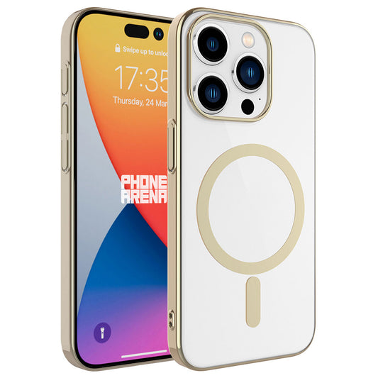 Apple iPhone 15 Pro Kılıf Zore Wireless Şarj Özellikli Pixel Magsafe Kapak Gold