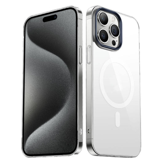 Apple iPhone 15 Pro Kılıf Zore Wireless Şarj Özellikli Şeffaf G-Glass Kapak Lacivert