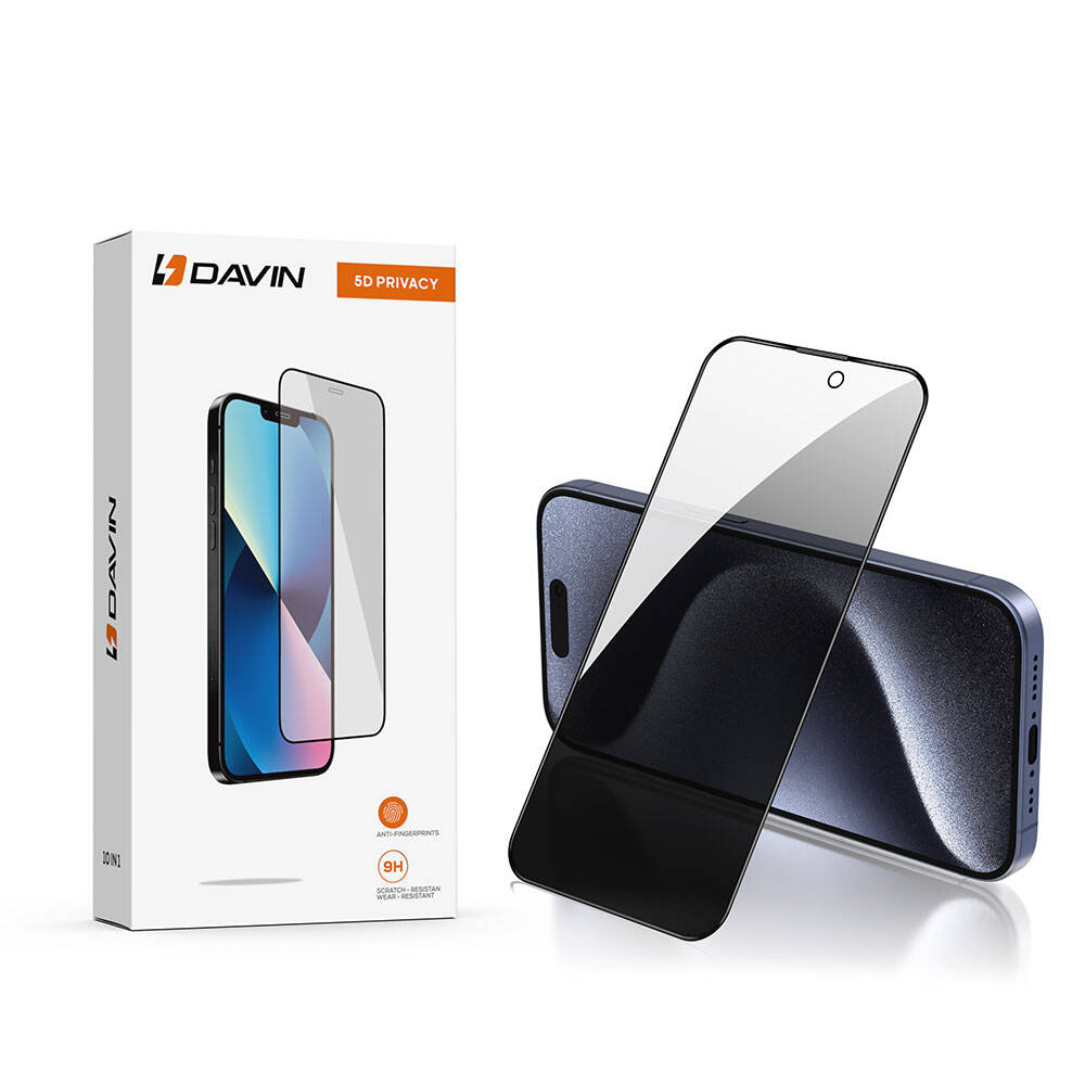 Apple iPhone 15 Pro Max Davin 5D Privacy Cam Ekran Koruyucu Siyah