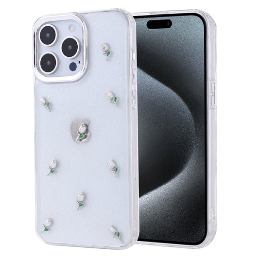 Apple iPhone 15 Pro Max Kılıf Airbag Tasarımlı Simli Şeffaf Zore Kutup Kapak Lale