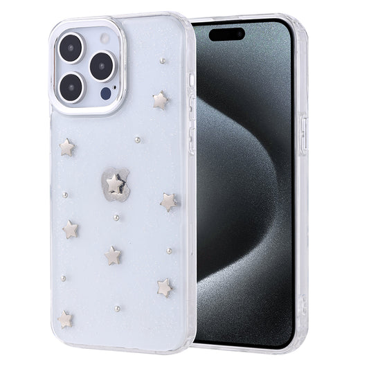 Apple iPhone 15 Pro Max Kılıf Airbag Tasarımlı Simli Şeffaf Zore Kutup Kapak Yıldız