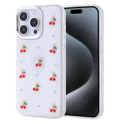 Apple iPhone 15 Pro Max Kılıf Airbag Tasarımlı Simli Şeffaf Zore Kutup Kapak Kiraz