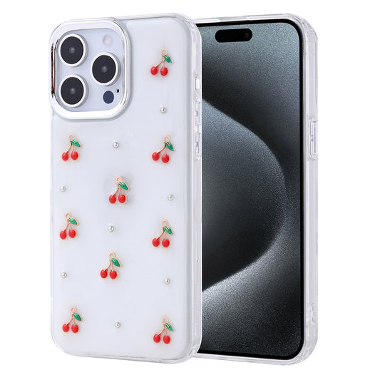 Apple iPhone 15 Pro Max Kılıf Airbag Tasarımlı Simli Şeffaf Zore Kutup Kapak Kiraz