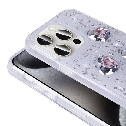 Apple iPhone 15 Pro Max Kılıf Airbagli Simli Arka Yüzey Zore Işıltı Silikon Kapak Pembe