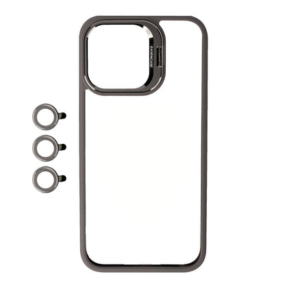 Apple iPhone 15 Pro Max Kılıf Kamera Lens Korumalı Standlı Zore Klon Lensli Kapak Gri