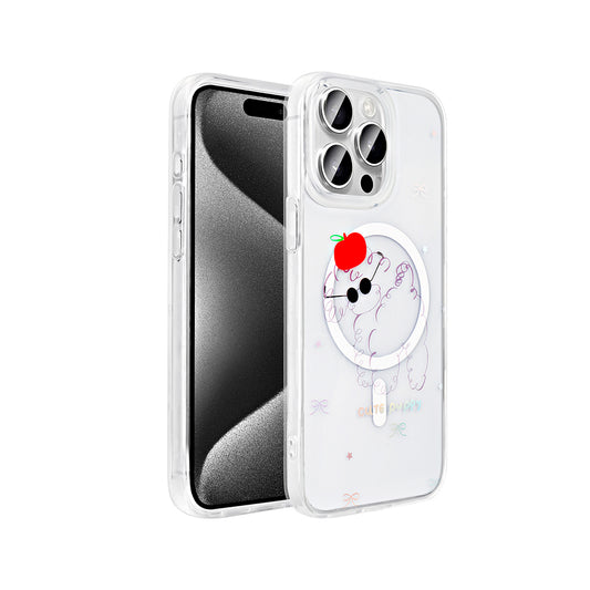 Apple iPhone 15 Pro Max Kılıf M-Safe Şarj Özellikli Şeffaf Zore Folk Sert Kapak Sevimli Köpek