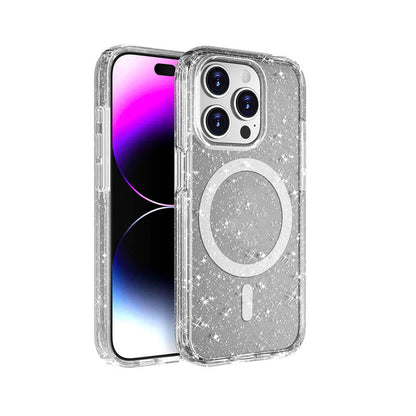 Apple iPhone 15 Pro Max Kılıf Magsafe Şarj Özellikli Parlayan Simli Saydam Renkli Zore Allstar Kapak Pembe