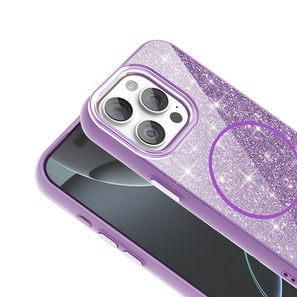 Apple iPhone 15 Pro Max Kılıf Magsafe Şarj Özellikli Parlayan Simli Zore Okso Kapak Siyah
