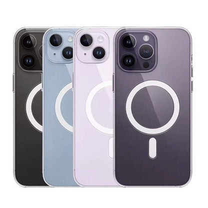 Apple iPhone 15 Pro Max Kılıf Magsafe Şarj Özellikli Şeffaf Sert PC Zore Embos Kapak Renksiz