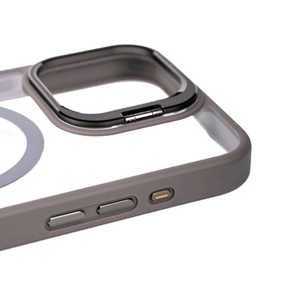 Apple iPhone 15 Pro Max Kılıf Magsafe Şarj Özellikli Standlı Zore Magsafe Klon Lensli Kapak Lacivert