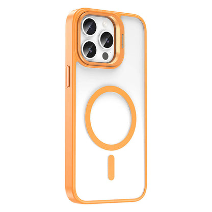 Apple iPhone 15 Pro Max Kılıf Magsafe Şarj Özellikli Standlı Zore Magsafe Klon Lensli Kapak Lacivert